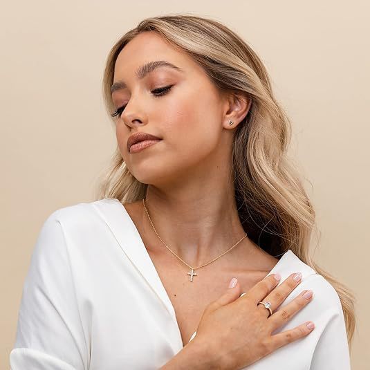 Fashion Commute Style Cross Pendant Necklace in Copper with Gold Plating and Zircon Inlay on O-Chain