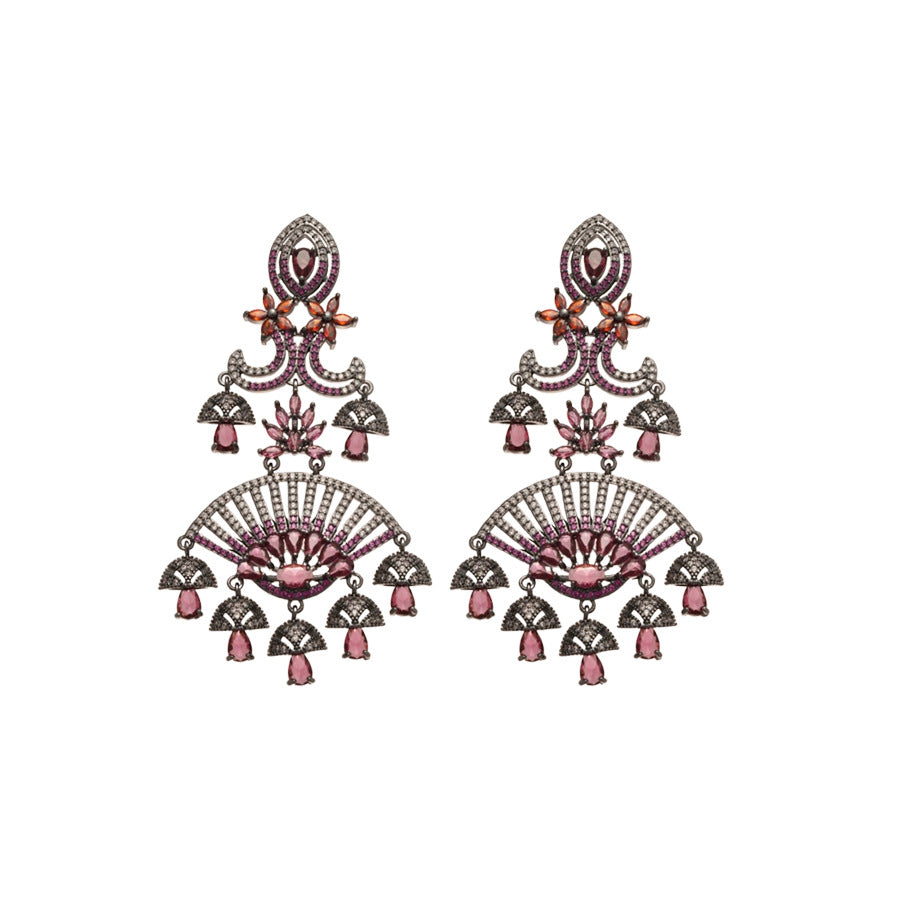 Pendientes con forma de abanico de circonita de estilo vintage de alta resistencia para mujer con postes de acero inoxidable y estética artística retro