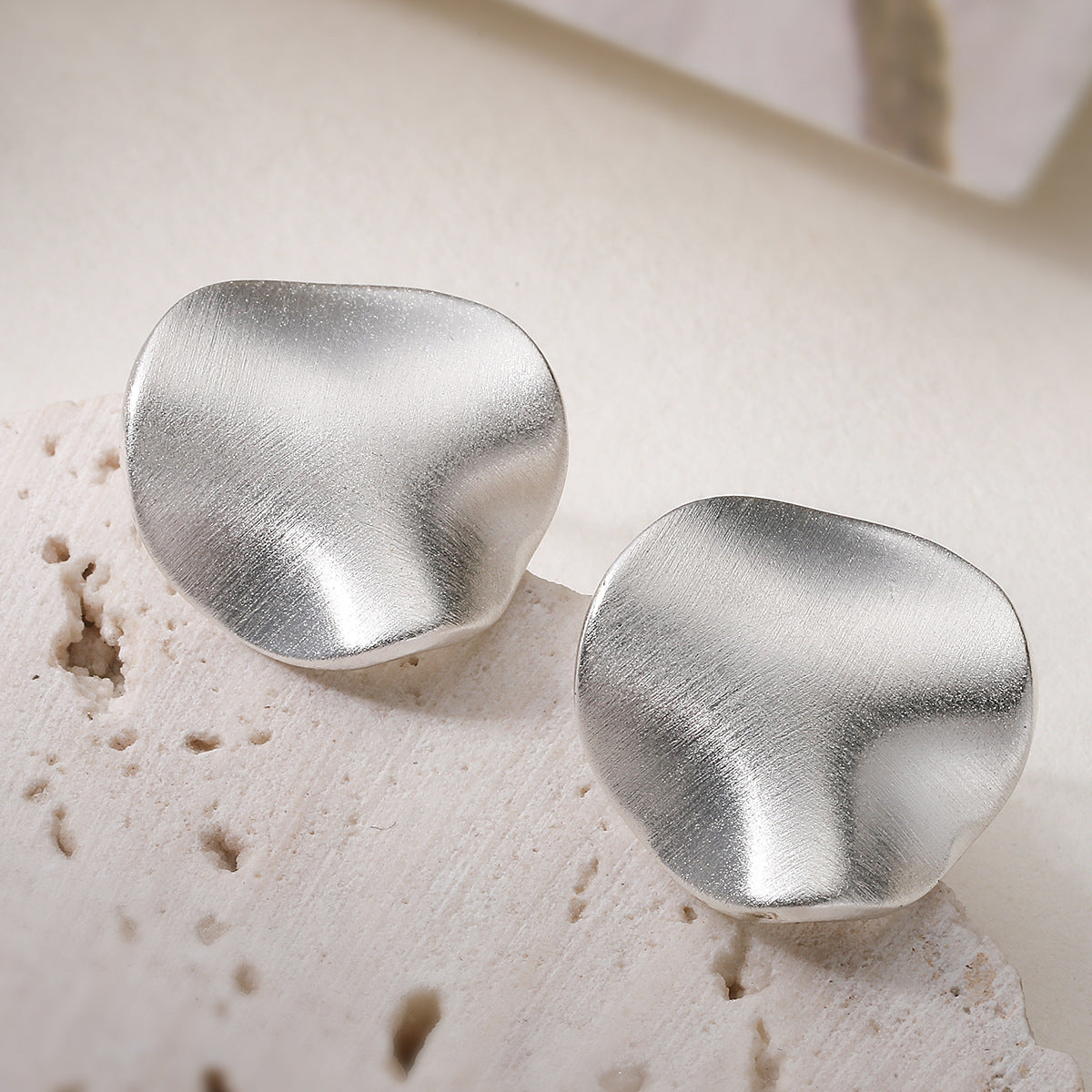 Irregular Geometric Matte Brushed Gold Plated Brass Stud Earrings for Women