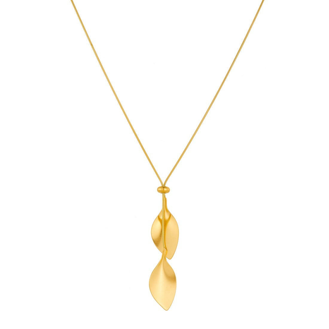 Chic Minimalist Leaf Plant Stainless Steel PVD Gold Plated Pendant Necklace with Adjustable Snake Chain for Women