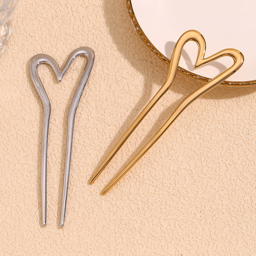Elegante forcina a forma di cuore in acciaio inossidabile placcato oro 18 carati da donna