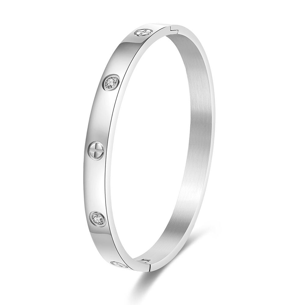 Streetwear Geometric Round Rhinestone Inlay Plated Stainless Steel Titanium Steel Bracelet
