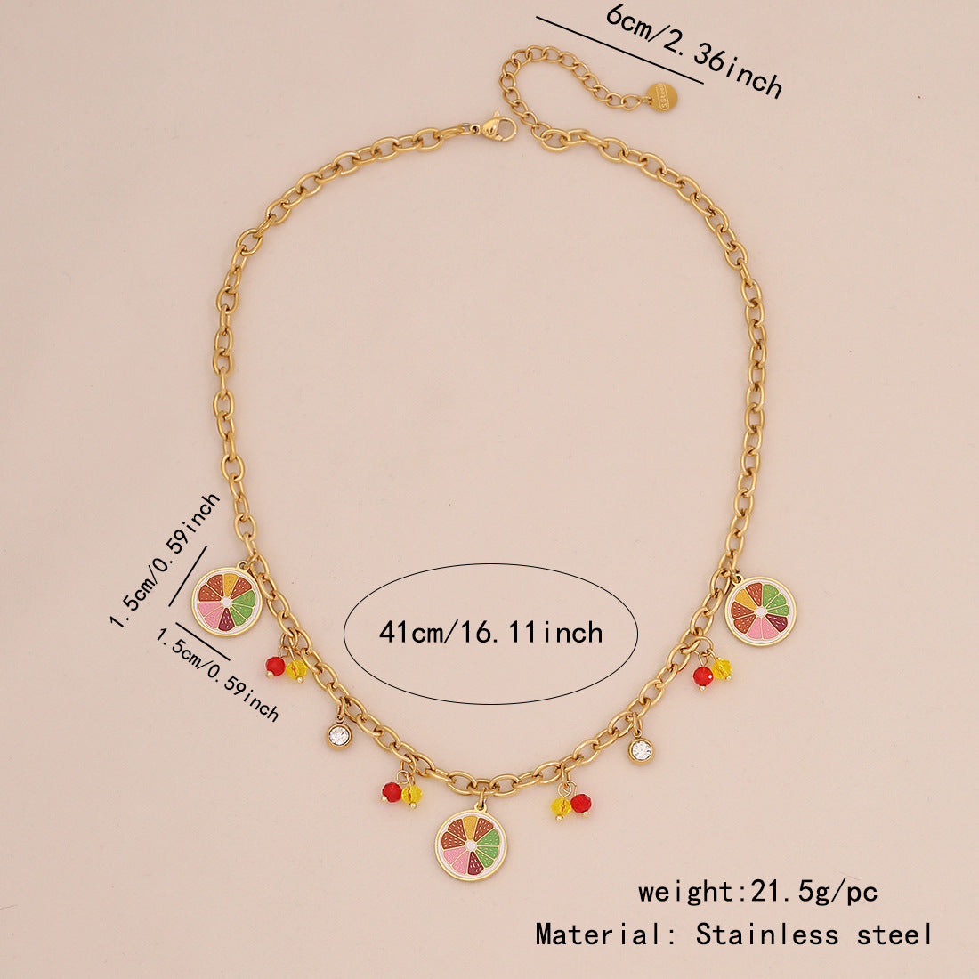 Collana da donna con ciondolo a forma di frutta in acciaio inossidabile, design ananas, anguria e avocado, catena cubana elettrodeposta, stile Fashion OL