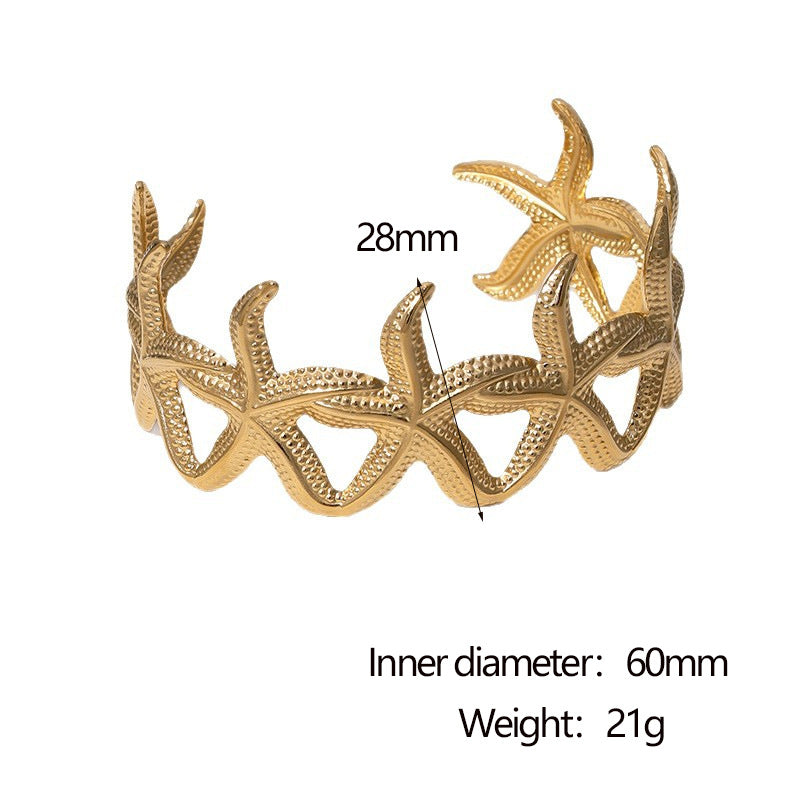 Minimalist Casual 18K Gold Plated Star Stainless Steel Bracelet for Women