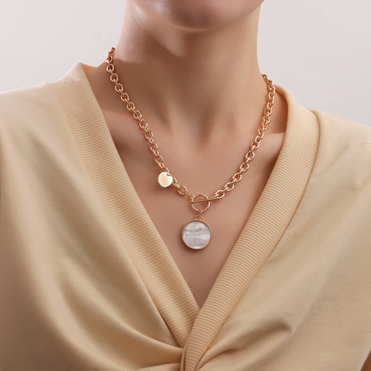 Collana con Ciondolo in Stile Punk Geometrico Ispirata alla Madreperla per Donna, Catena per Clavicola Placcata in Lega