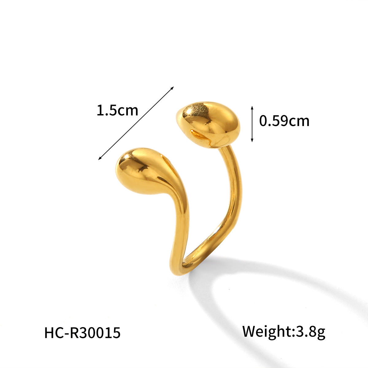 Anello geometrico Ins Style da donna in acciaio inossidabile placcato oro 18 carati con doppia goccia d'acqua