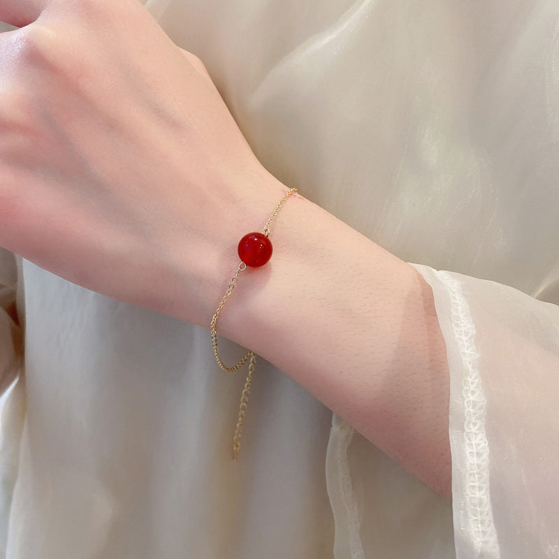 Bracciale Minimalista Rosso con Perline da Donna e Uomo in Acciaio al Titanio con Finitura Placcata