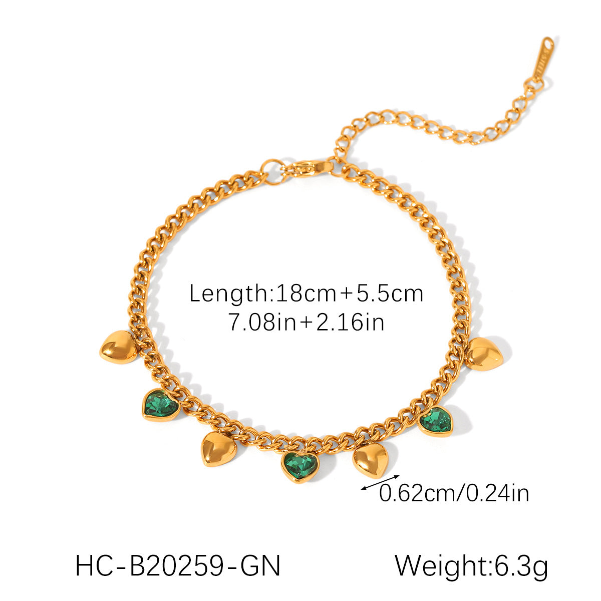 Minimalist Heart-Shaped Stainless Steel Cuban Link Bracelet with Zircon Inlay and Tassel Detail for Women