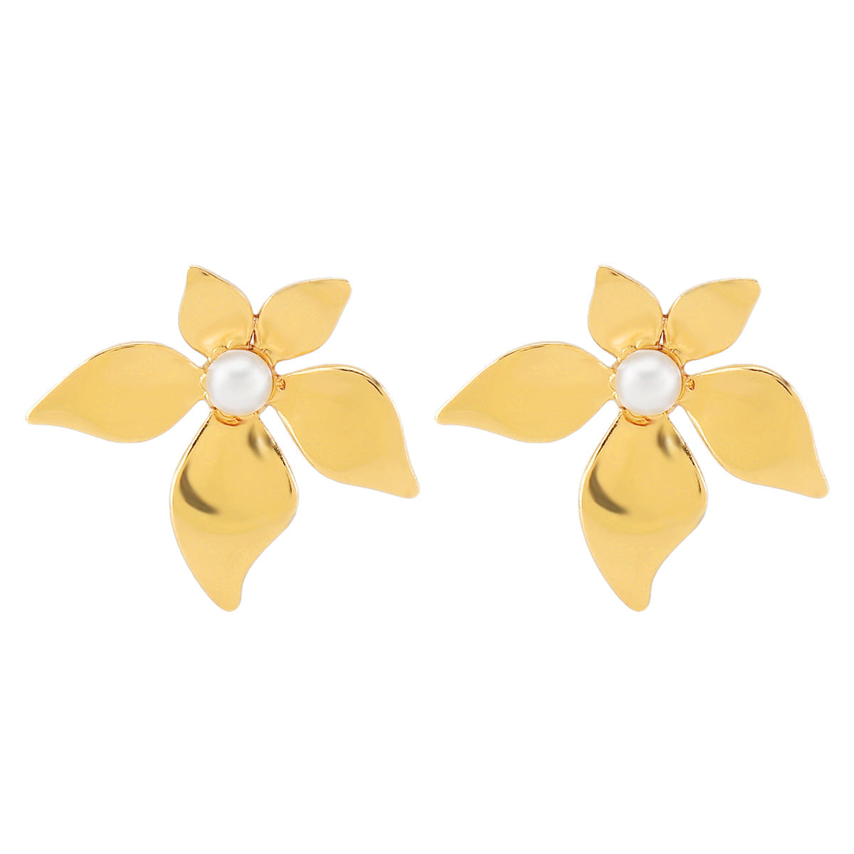 Pendientes minimalistas de acero inoxidable con diseño floral vintage, baño de oro de 14 quilates e incrustaciones de perlas
