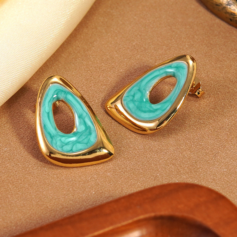 Luxury Casual Irregular Triangle Drip Oil Stainless Steel Earrings for Women