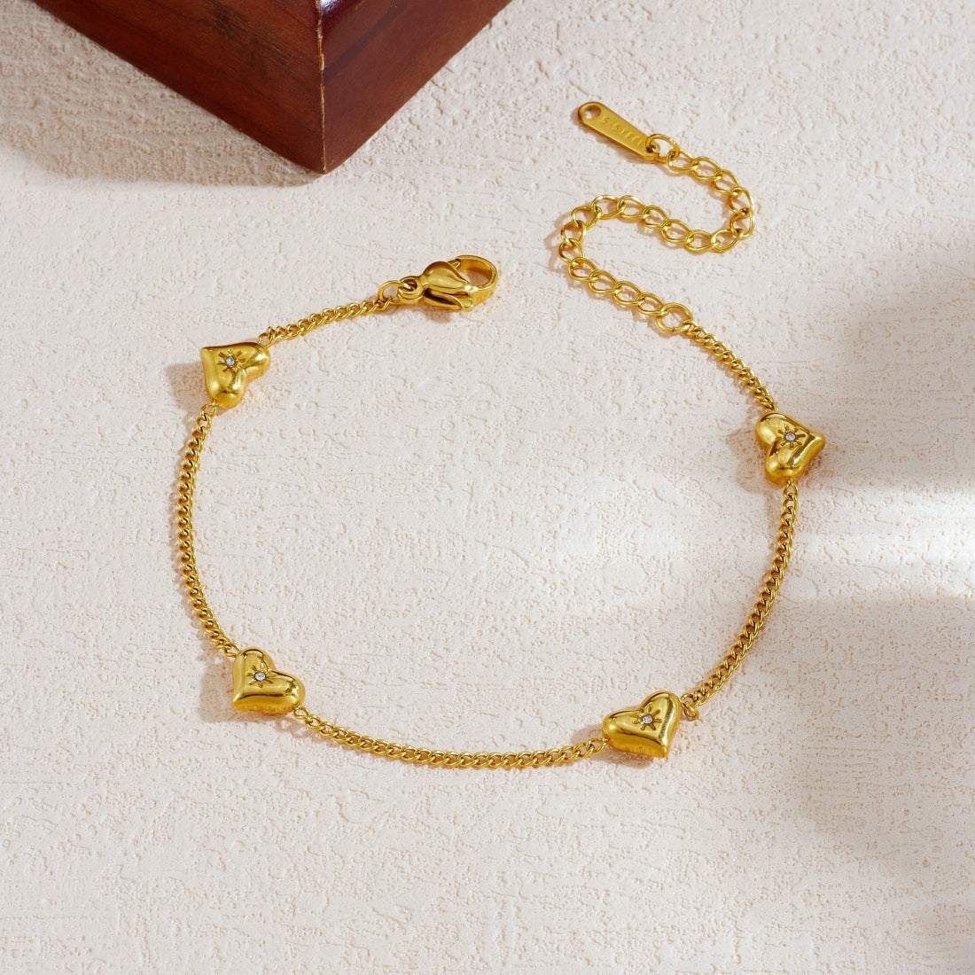 Minimalist Gold Plated Heart Rhinestone Stainless Steel Bracelet for Women