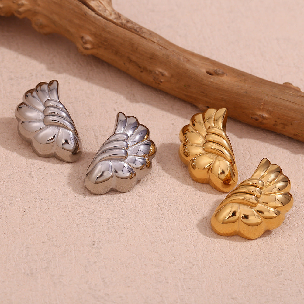 Pendientes de acero inoxidable geométricos vintage de moda con chapado en oro de 18 quilates con motivos de ondas y flores para mujer