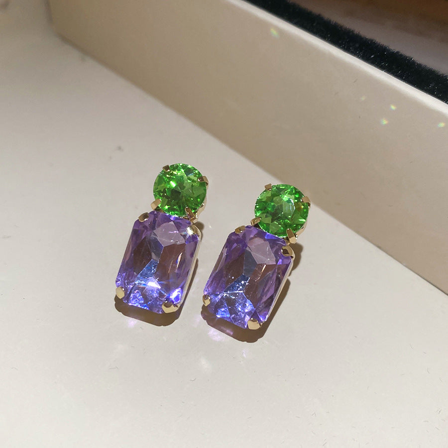 Aretes minimalistas geométricos redondos y cuadrados con incrustaciones de diamantes de imitación para mujer, de aleación con postes de acero
