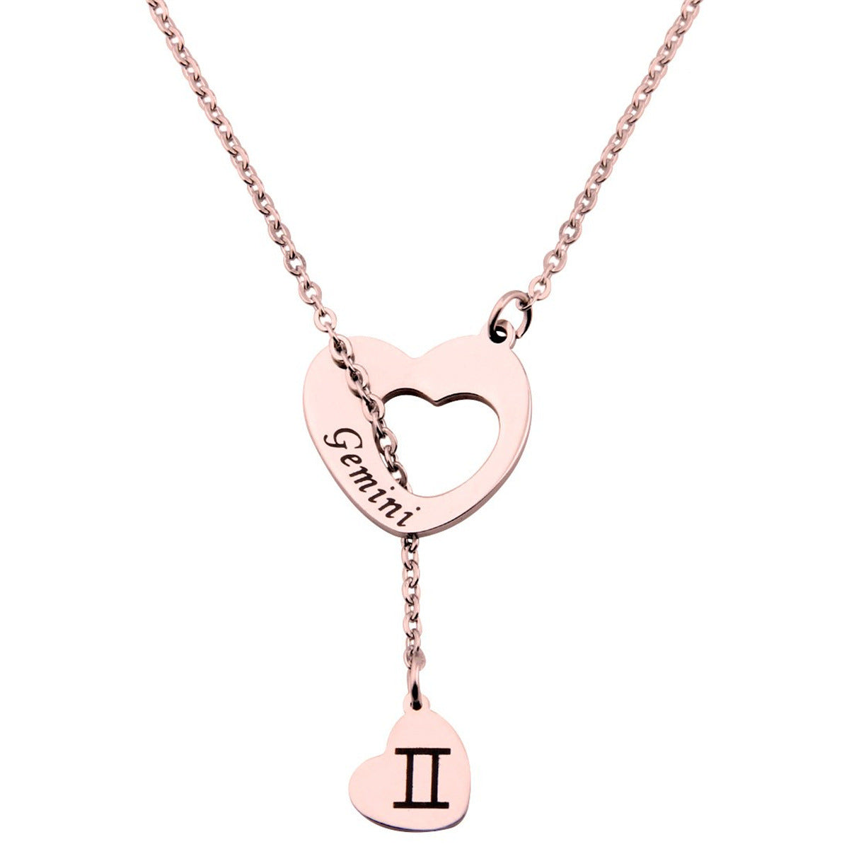 Natural and Fresh Sweet Heart-Shaped Stainless Steel Lariat Y Necklace with Polished Titanium Steel Pendant for Women