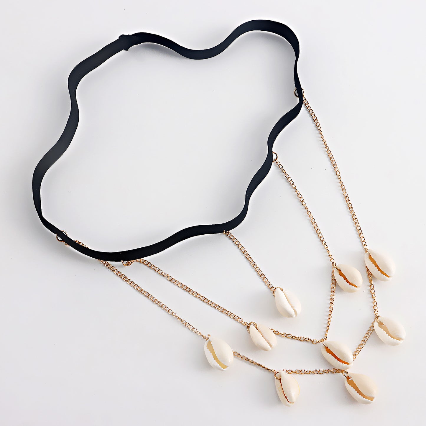 Geometric Shell Pendant Leg Chain for Women Made of Alloy with Tassel Layers and Elastic Body Chain Design