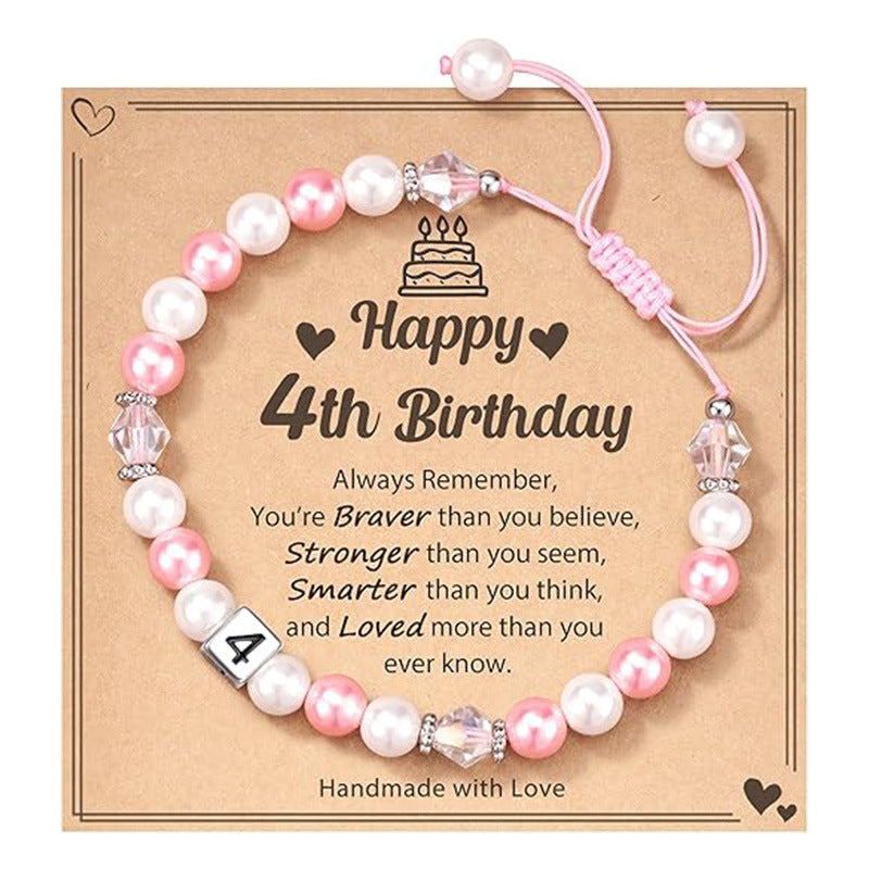 Sweet Stainless Steel Number Letter Handmade Woven Pearl Bracelet for Women