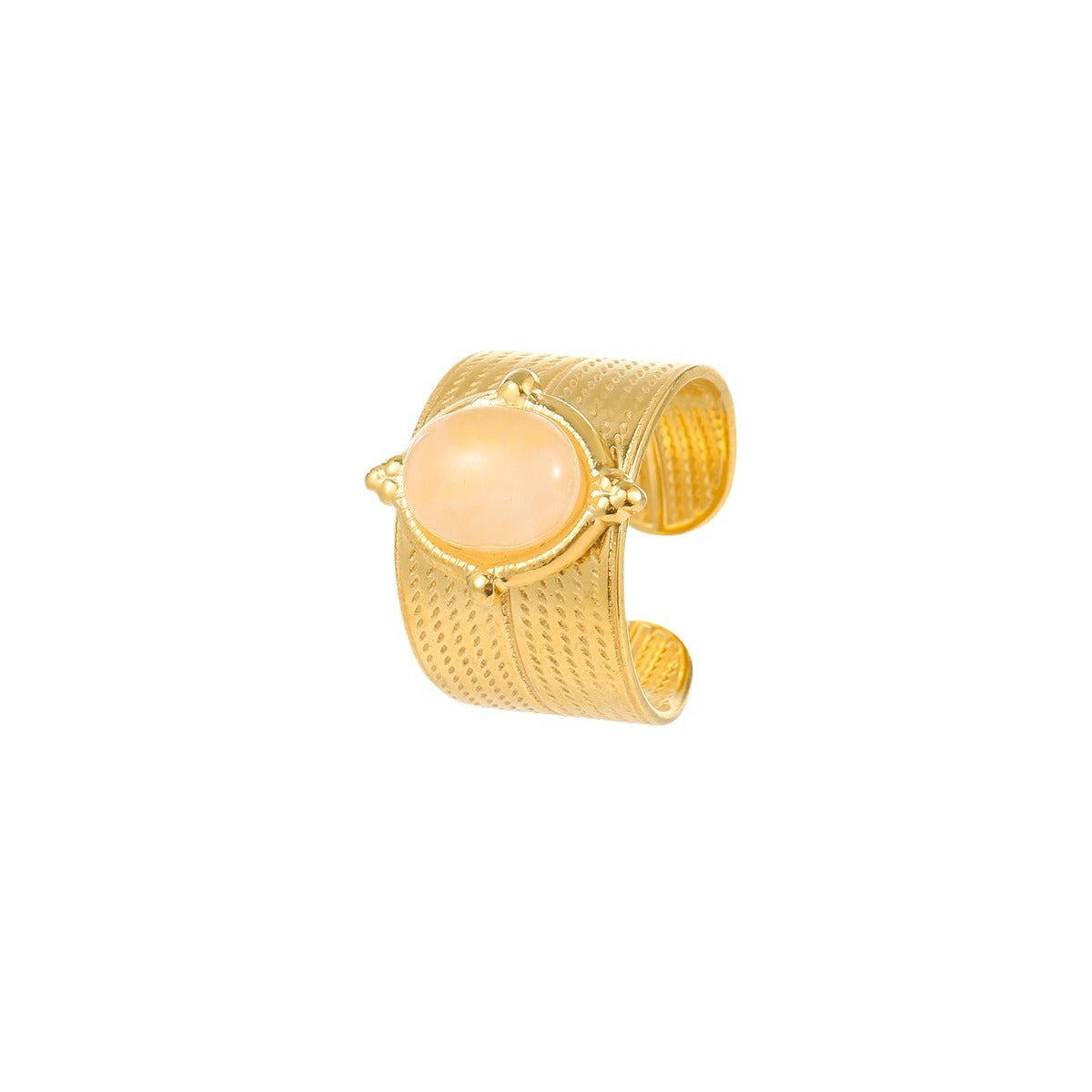 Elegante anello aperto in acciaio al titanio stile vintage francese con intarsio in pietra naturale Anello da donna minimalista e alla moda