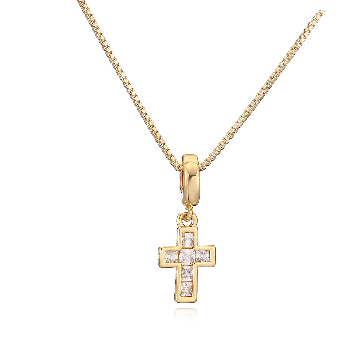 Minimalist Gold Plated Brass Cross and Heart Cubic Zirconia Pendant Necklace for Women