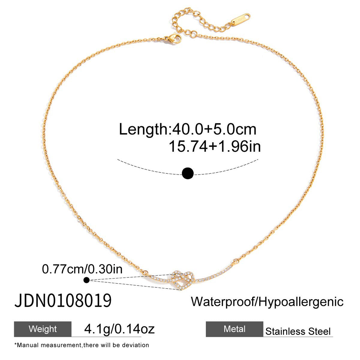 Collana Minimalista con Ciondolo a Cuore in Acciaio al Titanio e Strass, con Catena in Acciaio Inossidabile Placcato, da Donna