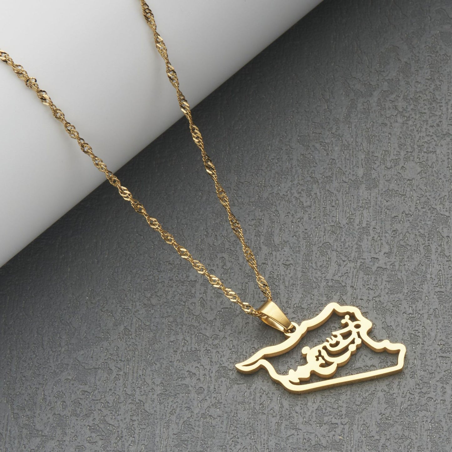 Minimalist Geometric Stainless Steel Syria Map Pendant Necklace with Plated Finish for Women