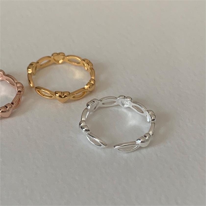 Minimalist Heart-Shaped 925 Sterling Silver Ring with Beveled Square Grain Detail and Open Bamboo-Joint Band for Women