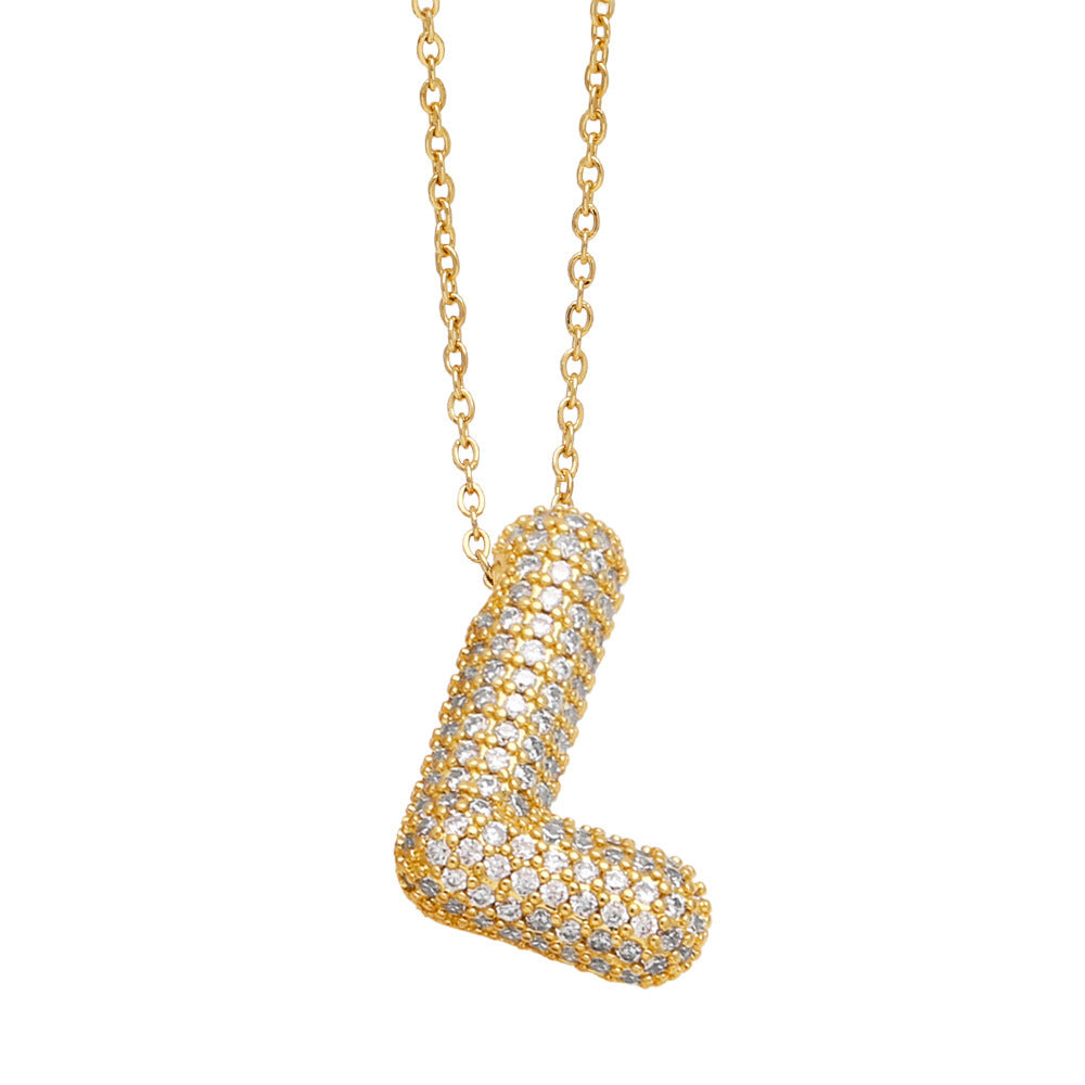 Minimalist Letter Brass Cubic Zirconia Plated Necklace Cable Chain Unisex