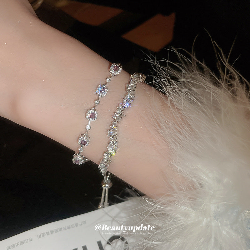 Pulsera minimalista geométrica de perlas con incrustaciones de circonitas para mujer, accesorio de moda ajustable