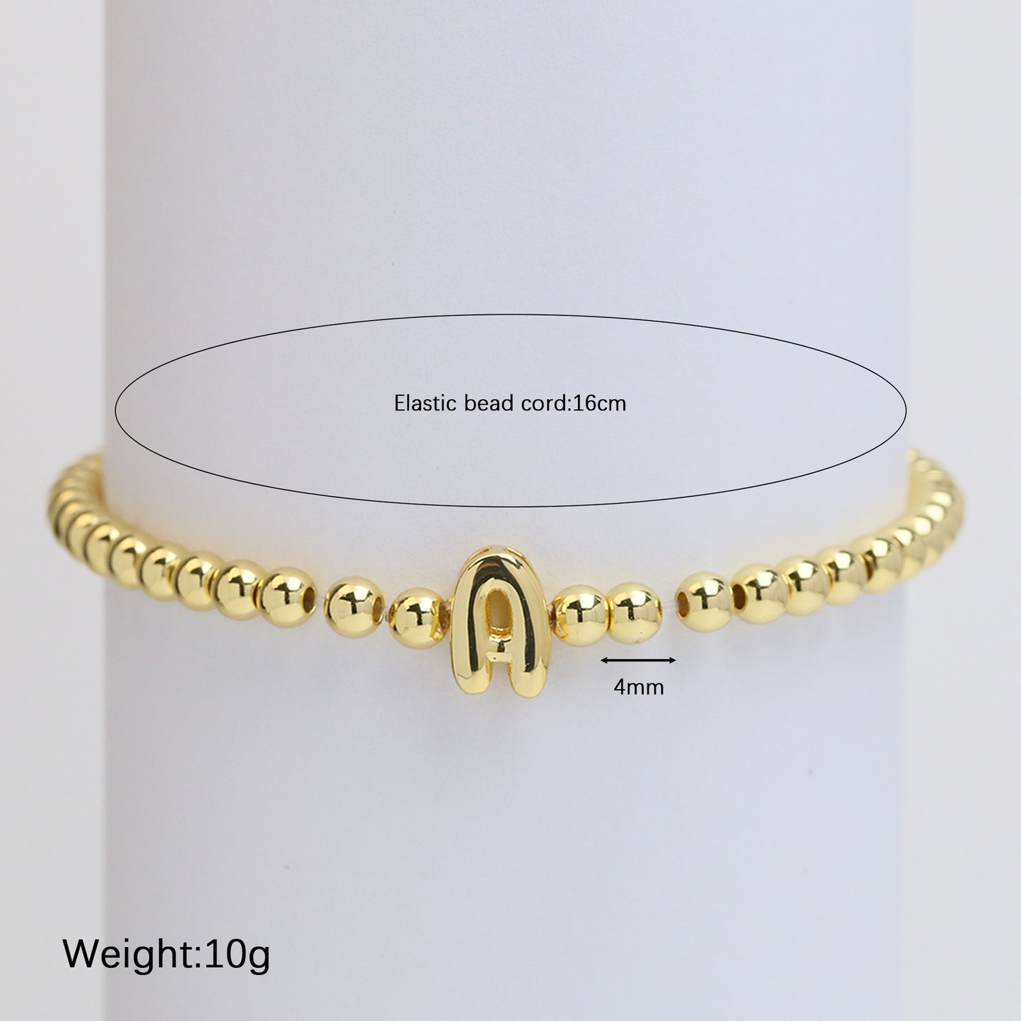 18K Gold Plated Brass Letter Hematite Bead Stretch Bracelet for Women