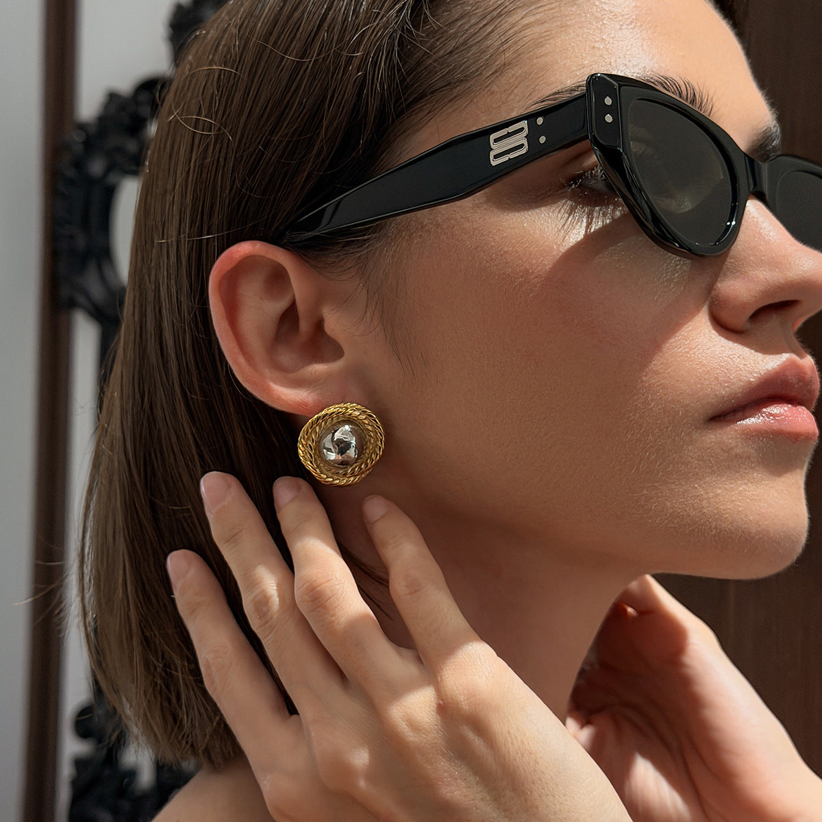 Luxury Geometric Round Oval Stainless Steel PVD Earrings