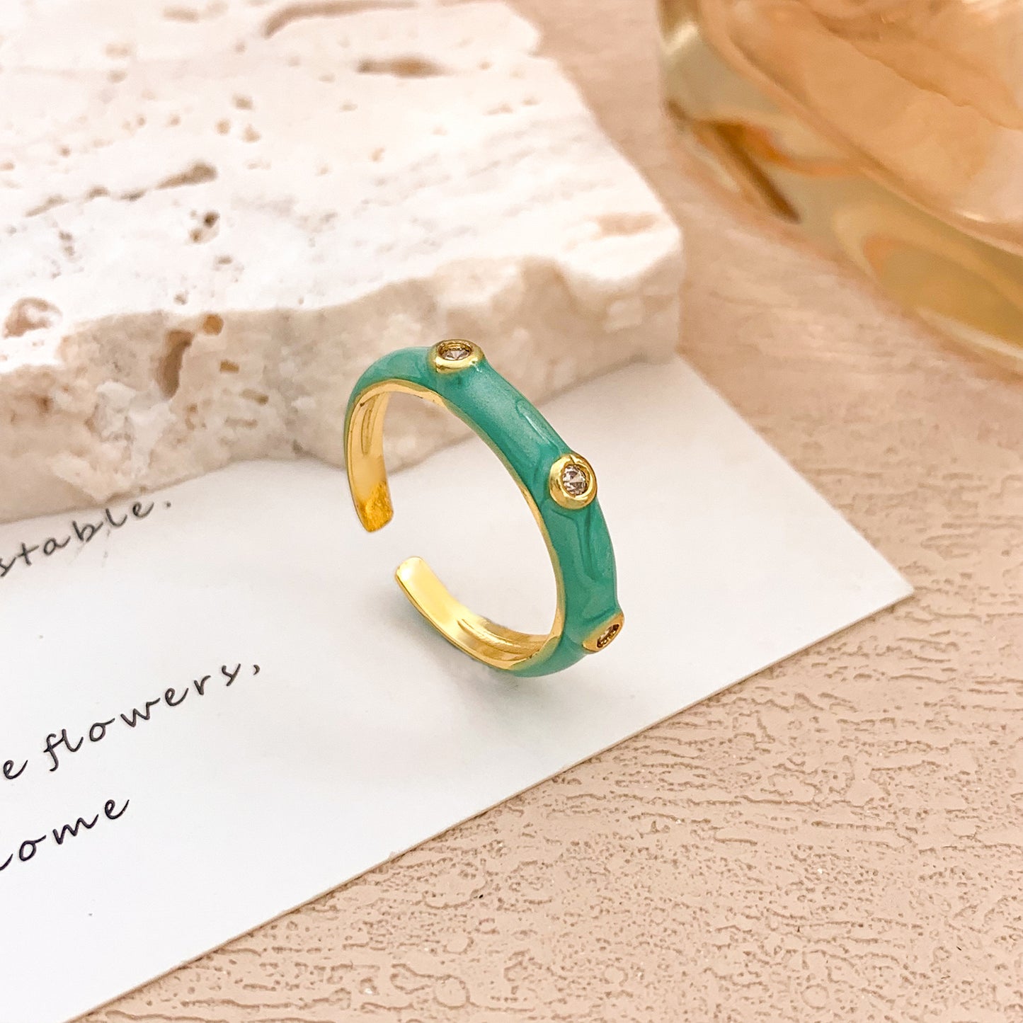 Sweet Polka Dot Round Oval Alloy Drip Oil Plated Ring for Women