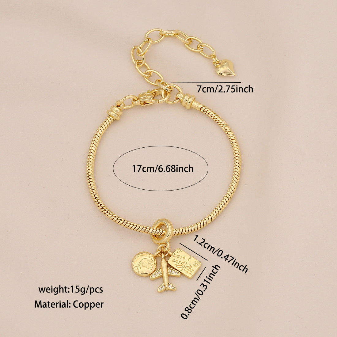 Plated Brass Universe Charm Bar Bracelet Unisex DIY Jewelry