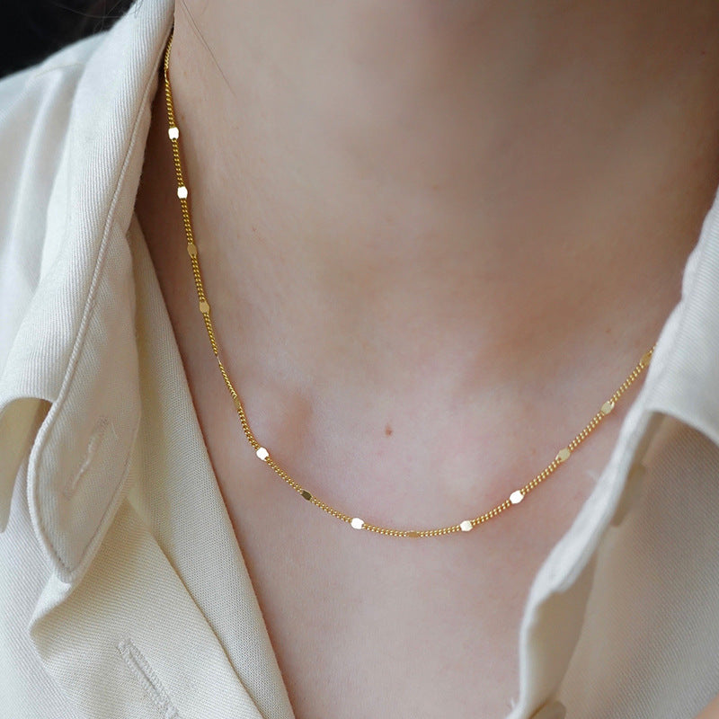 Minimalist Geometric Titanium Steel Pendant Necklace with Plated Finish for Women, Delicate Clavicle Chain for Layering