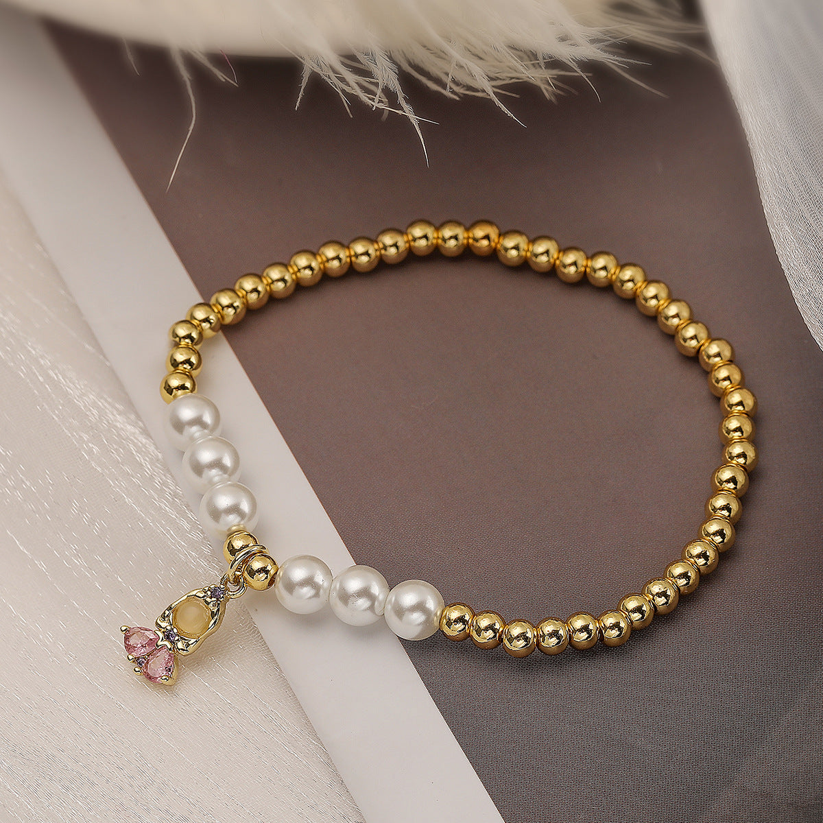 Cartoon Princess Pendant Bracelet for Women with Copper Base Plated in 18K Gold and Zircon Inlay, Geometric and Irregular Design, Fashionable Casual Style