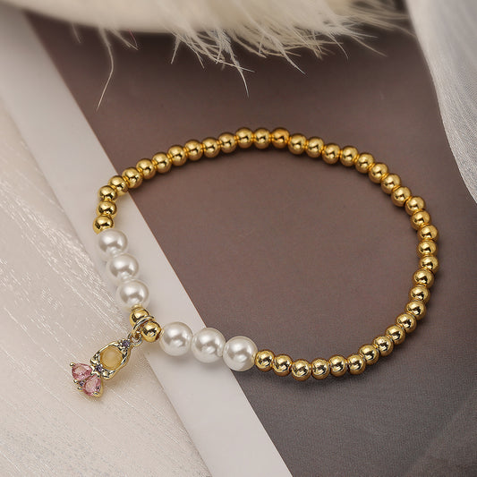 Cartoon Princess Pendant Bracelet for Women with Copper Base Plated in 18K Gold and Zircon Inlay, Geometric and Irregular Design, Fashionable Casual Style