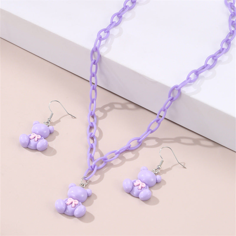 Set di collana con ciondolo a orso primaverile e floreale per bambini in resina con catena regolabile