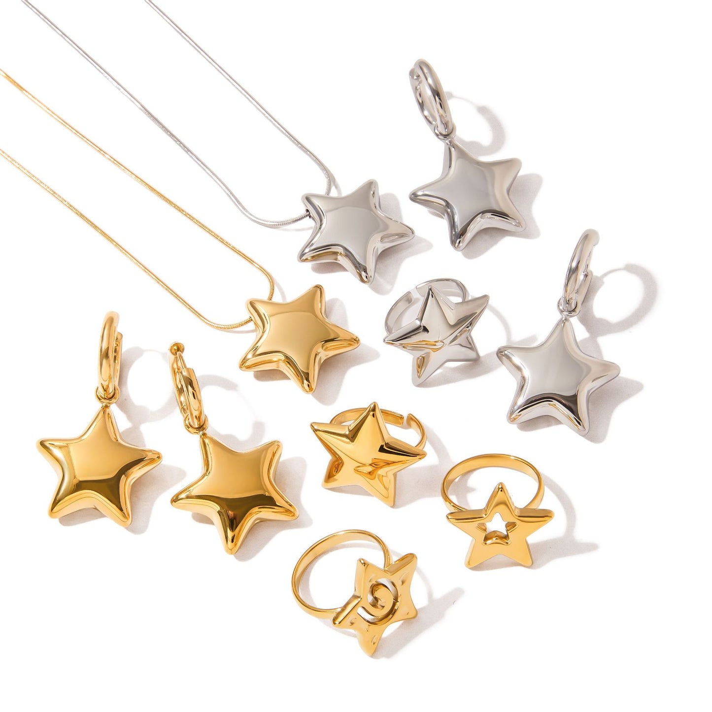 Minimalist Star Stainless Steel Jewelry Set Titanium Steel Pendant Plated Necklace Earrings Ring for Women
