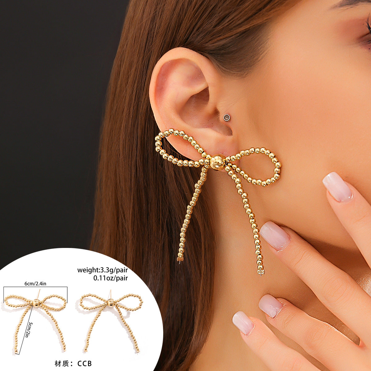 Gargantilla minimalista con forma de lazo con perlas de imitación y colgante de aleación en cadena de cuentas redondas para mujer