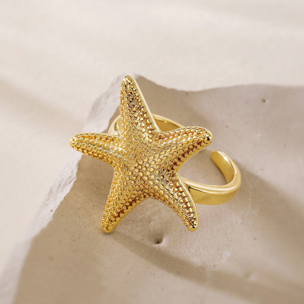 Minimalist 18K Gold Plated Brass Star Open Ring for Women
