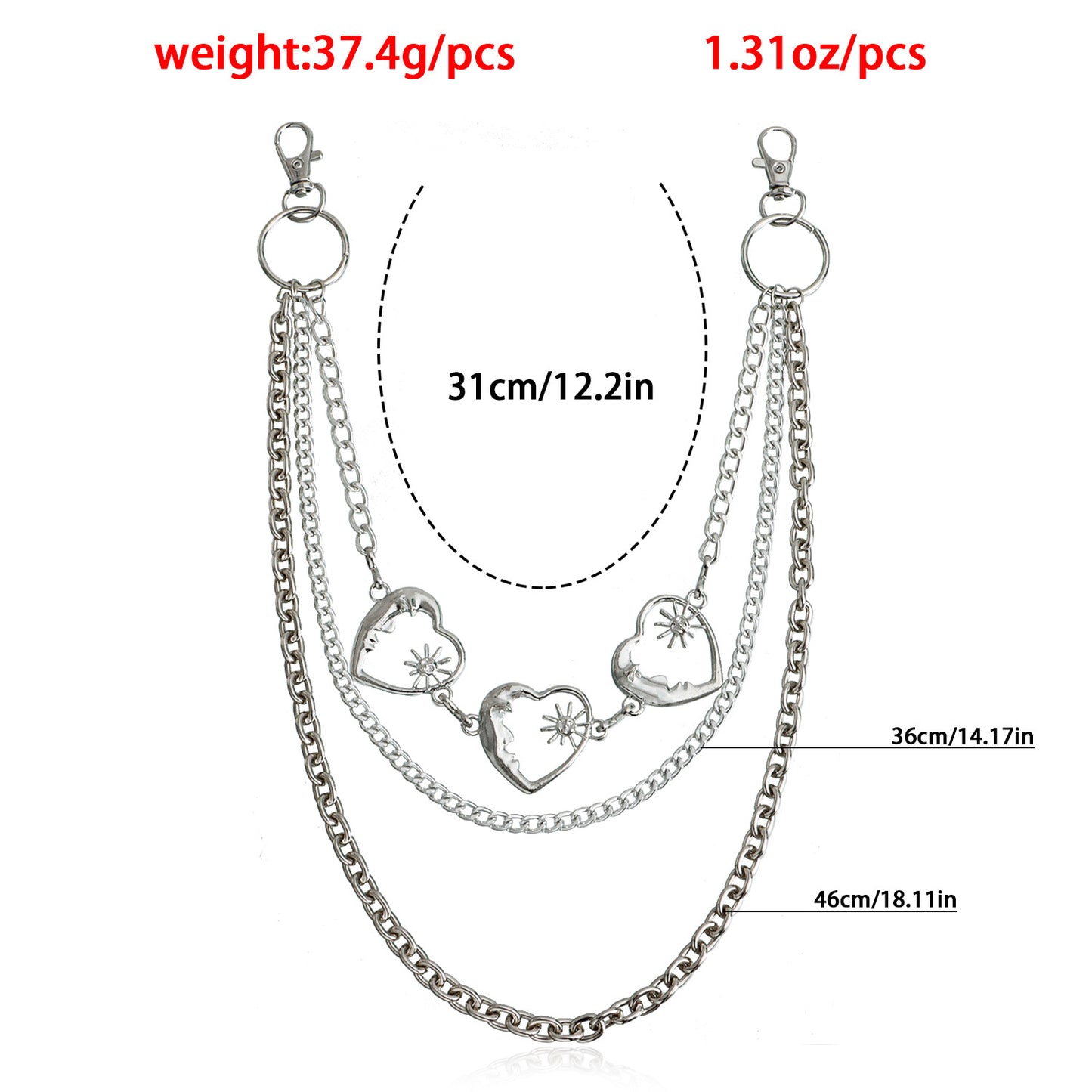 Punk Style Hollow Heart Multi-Layer Metal Waist Chain for Women