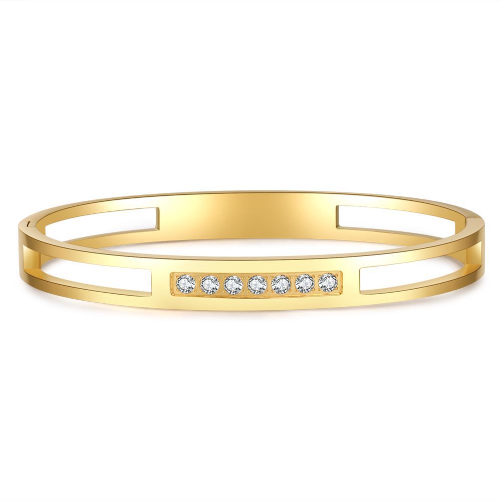 Gold Plated Stainless Steel Round Geometric Cubic Zirconia Bracelet for Women and Couples