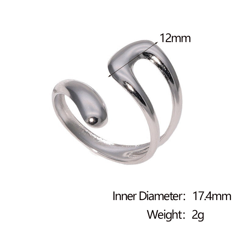 Minimalist Geometric Hollow Stainless Steel Adjustable Open Ring for Women with Plated Finish
