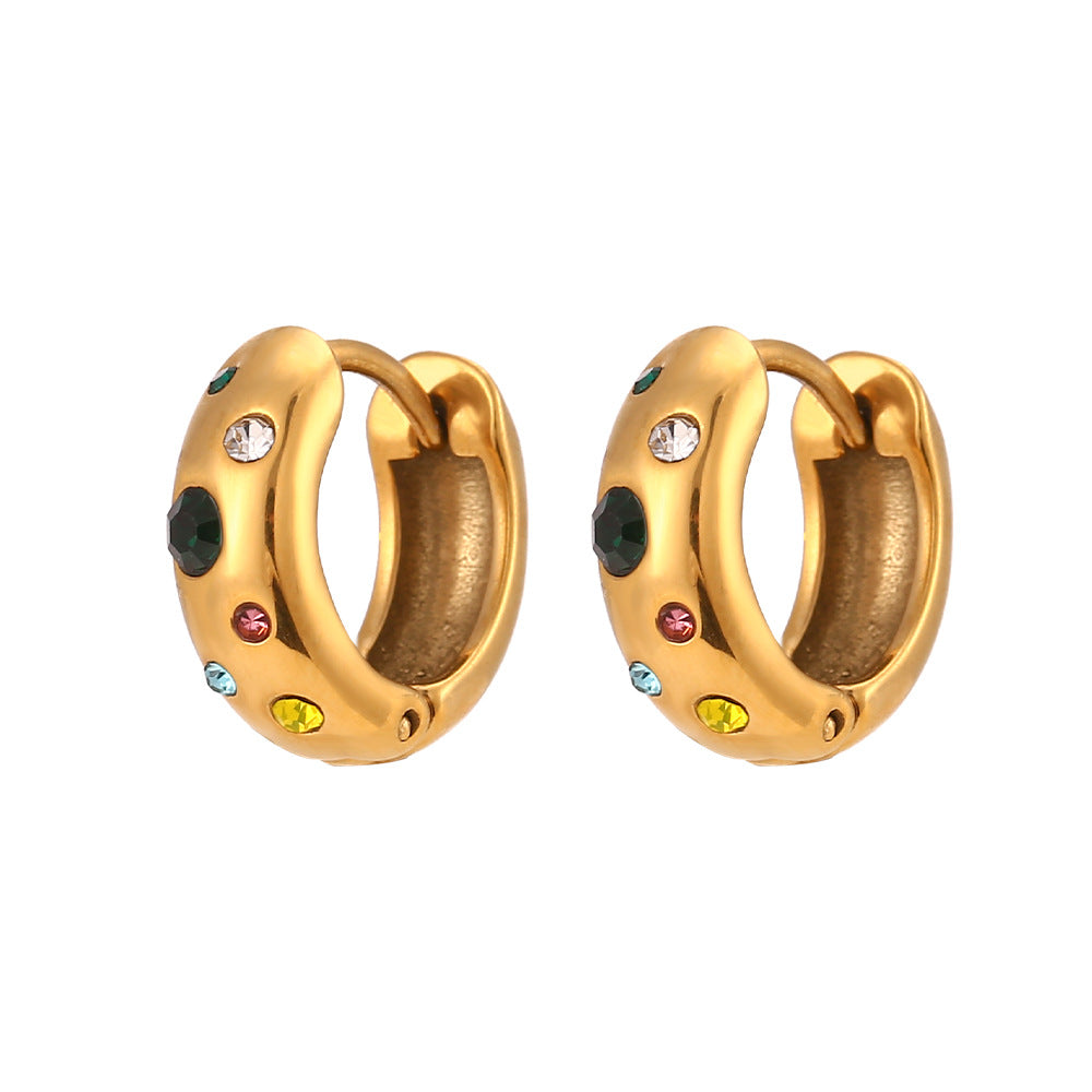 Orecchini a Cerchio da Donna in Acciaio Inossidabile Geometrici Minimalisti di Tendenza con Intarsio di Strass e Finitura Placcata