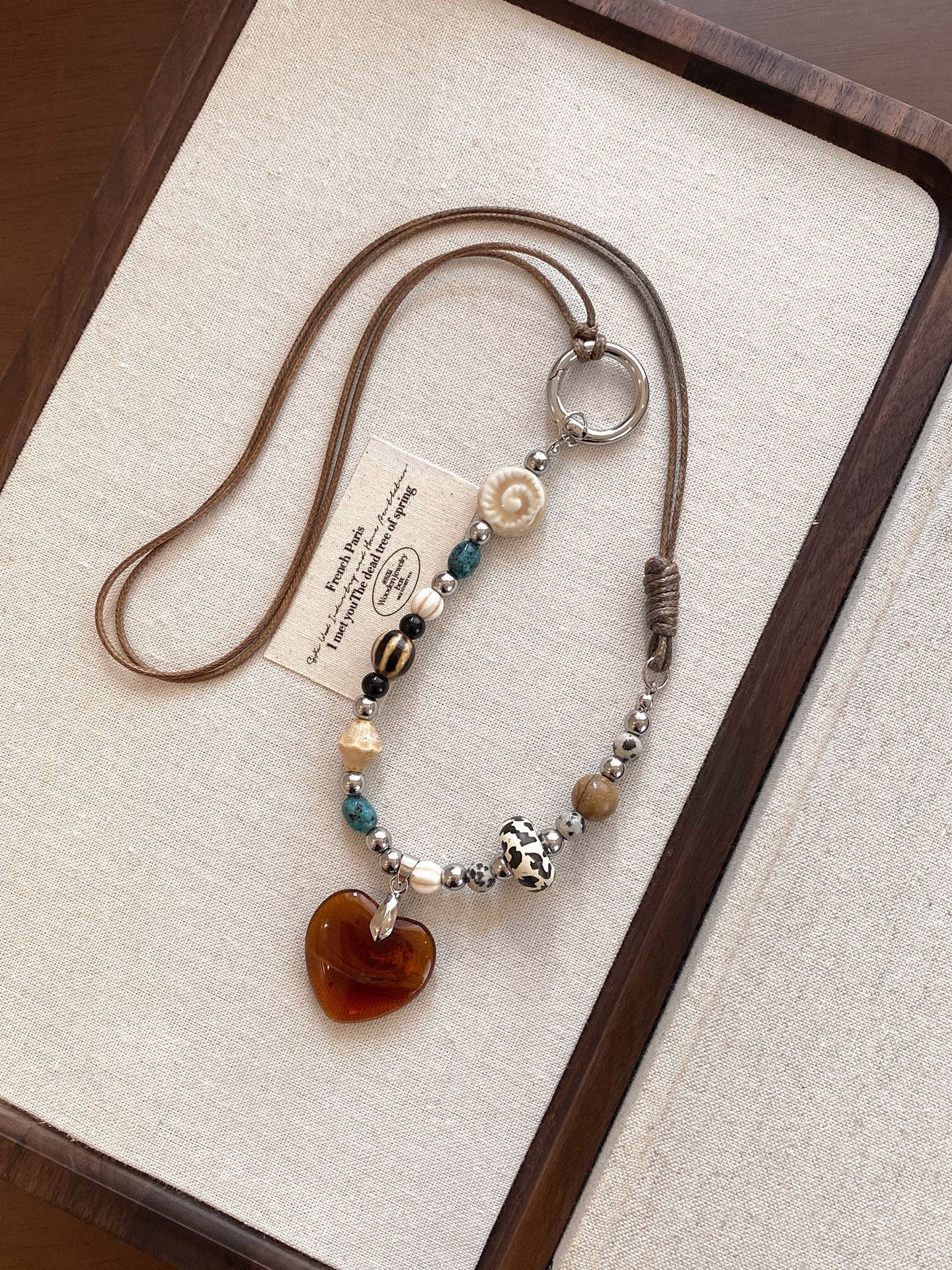 Collana con Ciondolo Vintage a Occhio di Tigre Geometrico Placcata Oro 18K Lunga per Maglione da Donna