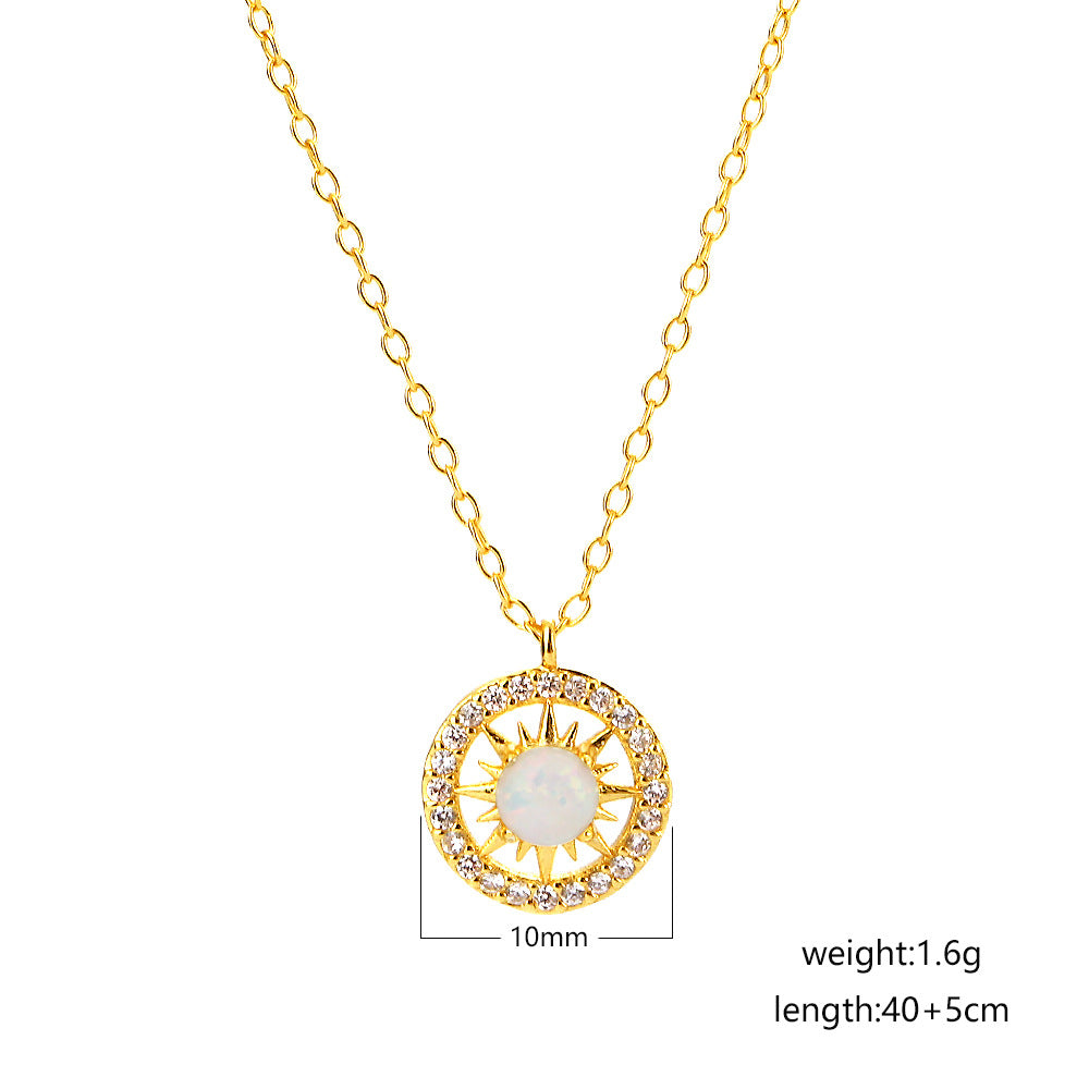 Collana da donna placcata in argento sterling 925 con opale e diamante a forma di stella geometrica