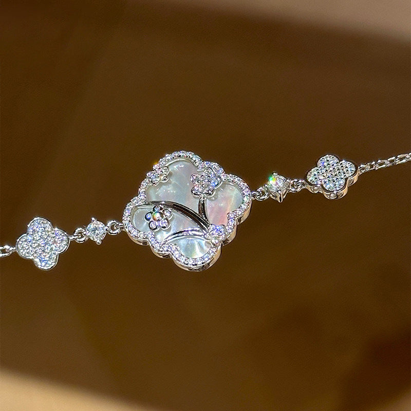 Elegant Chinese-Inspired Bracelet with Rhinestone-Set Floral and Diamond-Shaped Motifs in Brass, Minimalist Luxe Style for Women