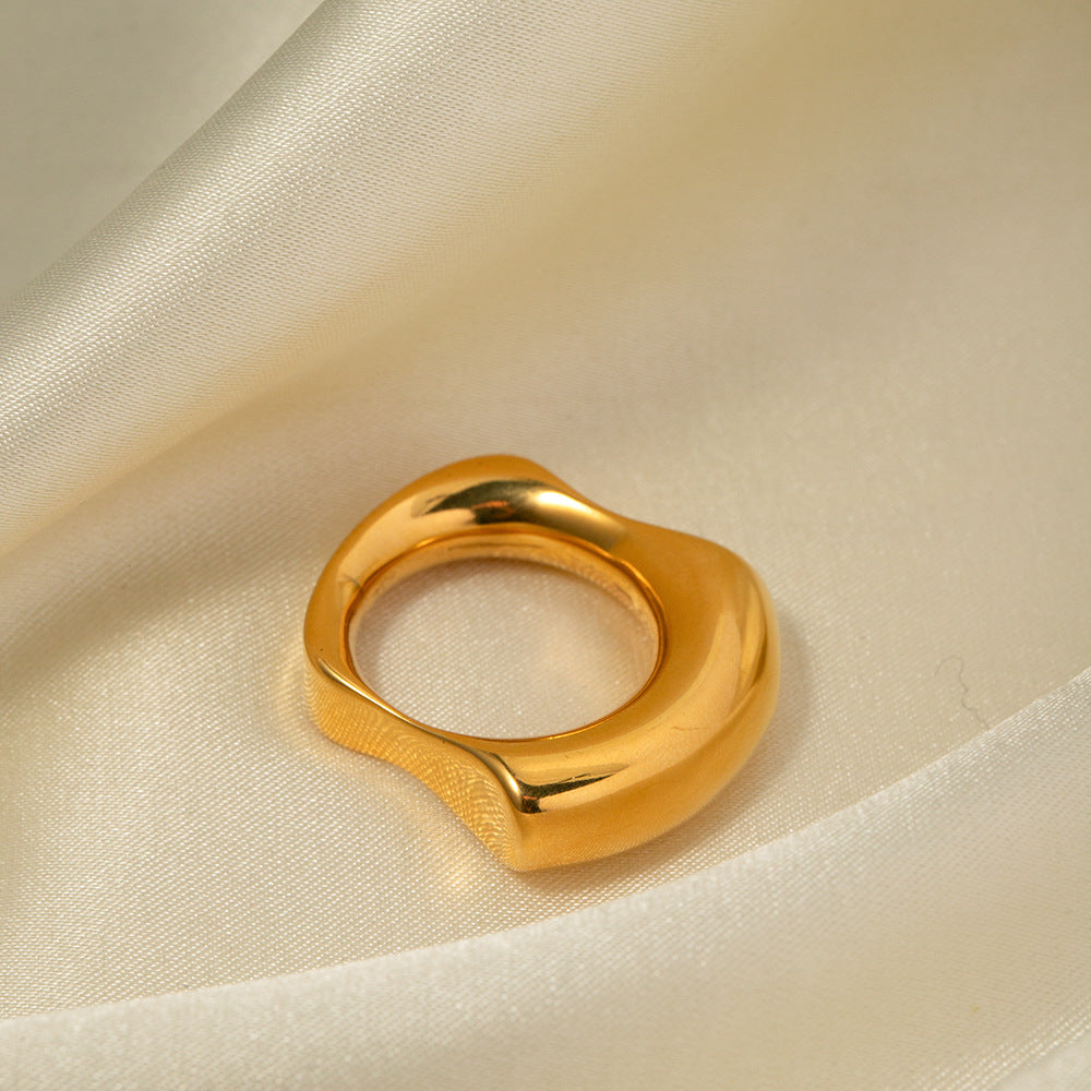 Trendy Irregular Textured 18K Gold Plated Stainless Steel Ring for Women