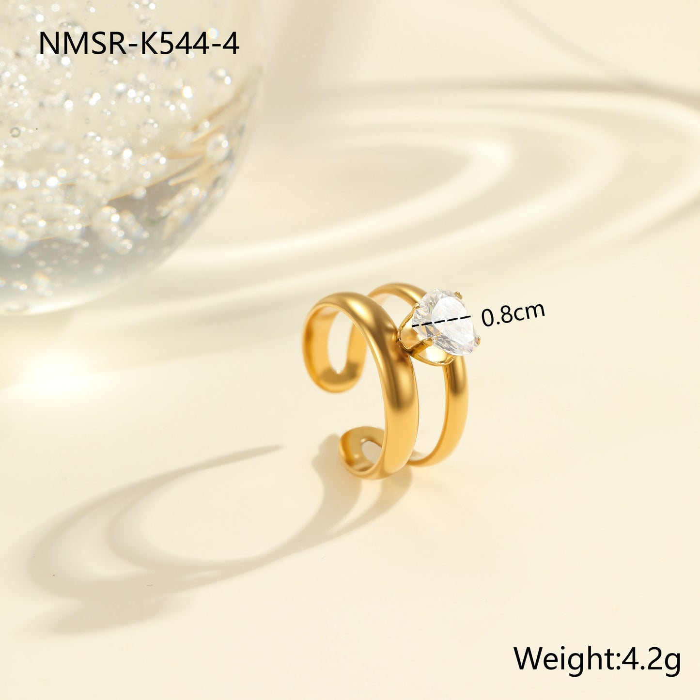 Anello geometrico minimalista da donna in acciaio inossidabile con placcatura in oro 18K e intarsio di zirconi