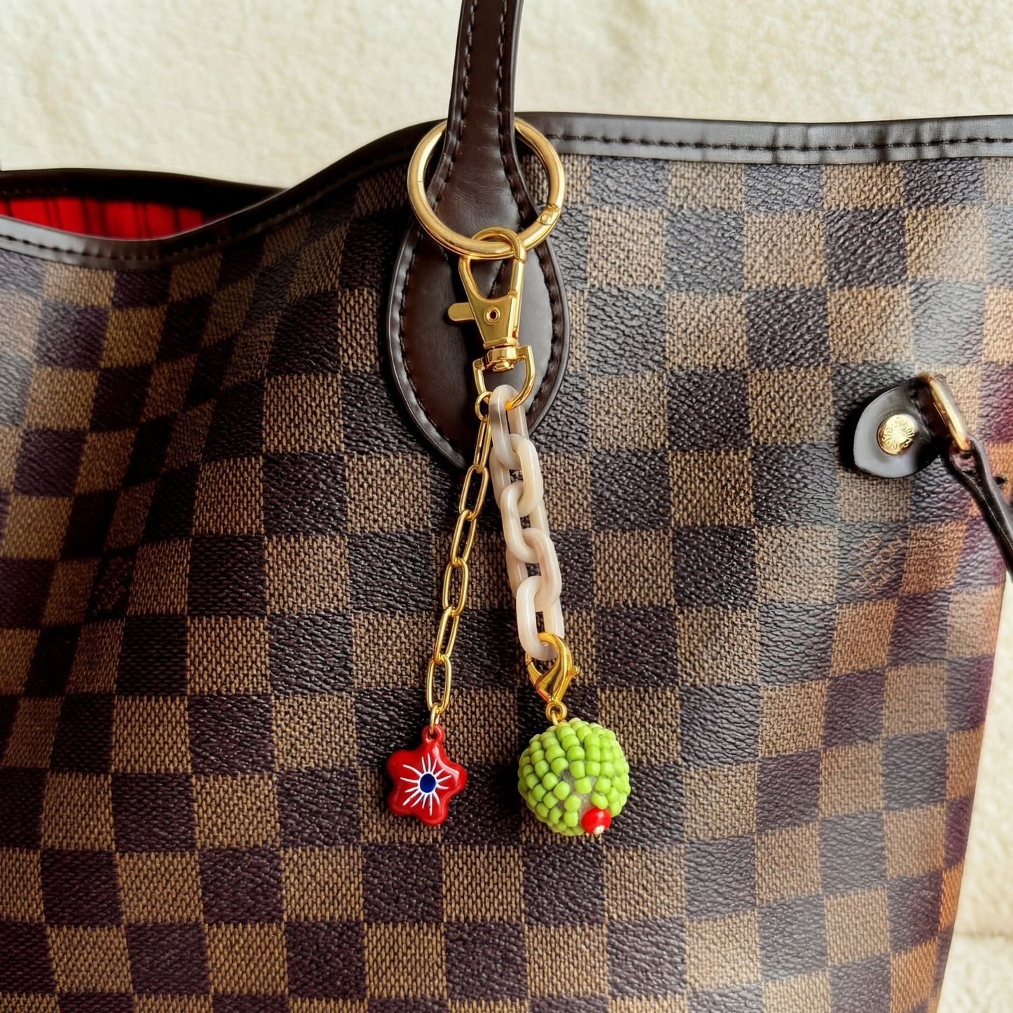 Minimalist Fruit Pattern Brass Bag Charm Keychain