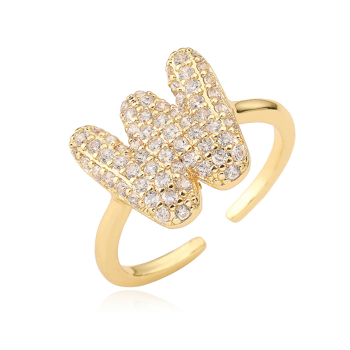 Anillo de cobre minimalista de forma geométrica con letras, chapado en oro de 18K y detalles de circonita para mujer