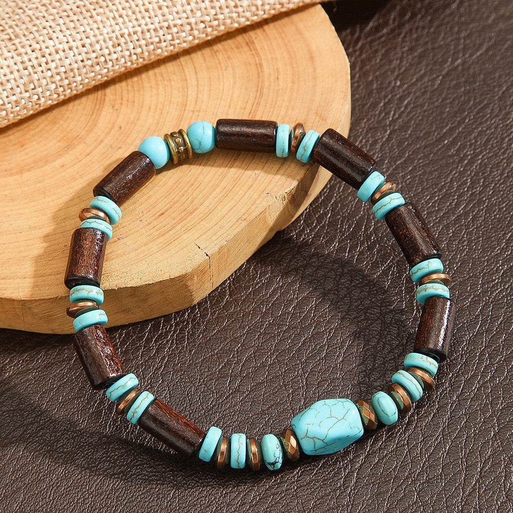 Vintage Casual Geometric Handmade Turquoise Hematite Bracelet for Men and Women